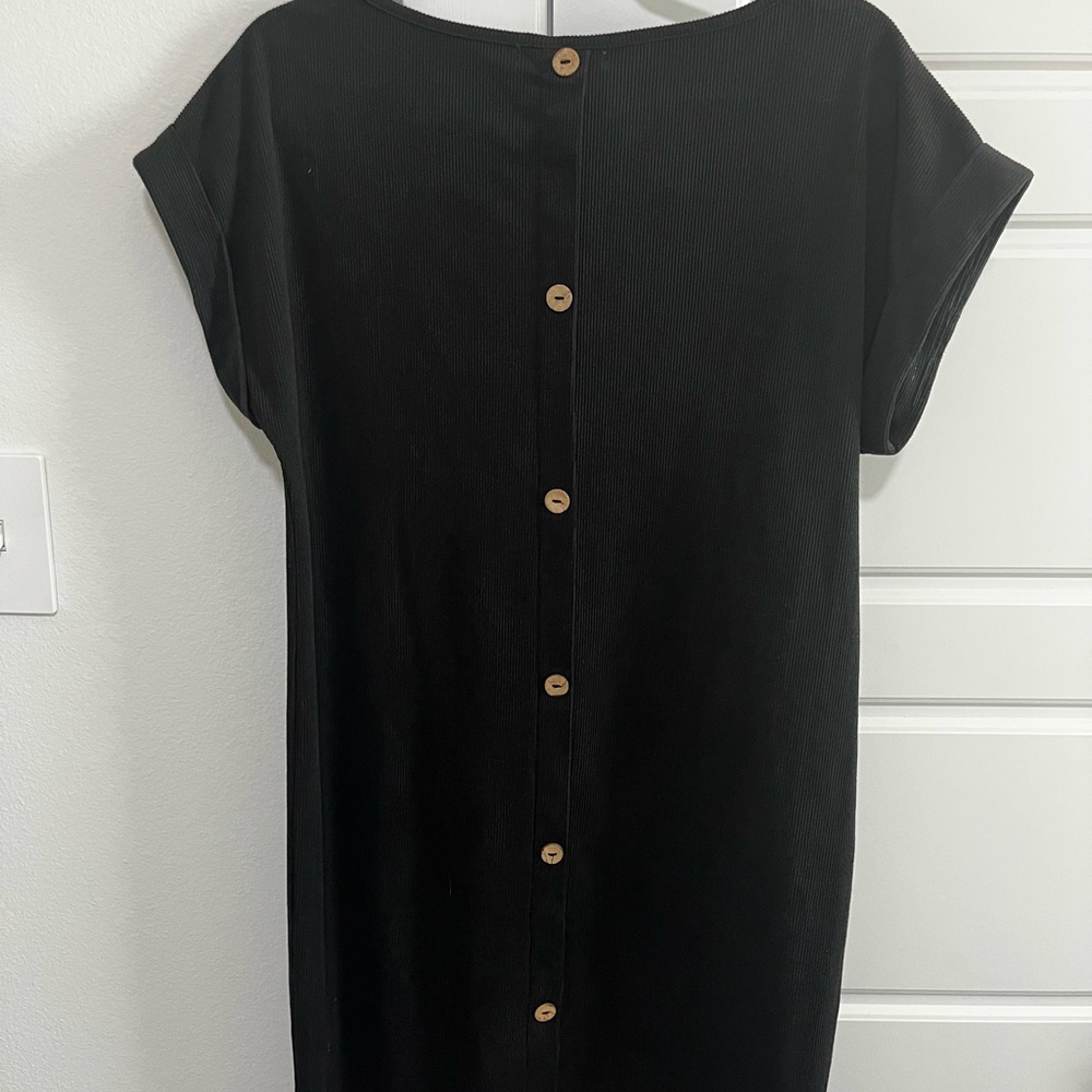 Black Short Sleeve Ribbed Dress